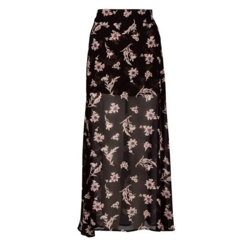 Flynn Skye black floral semi sheer maxi skirt